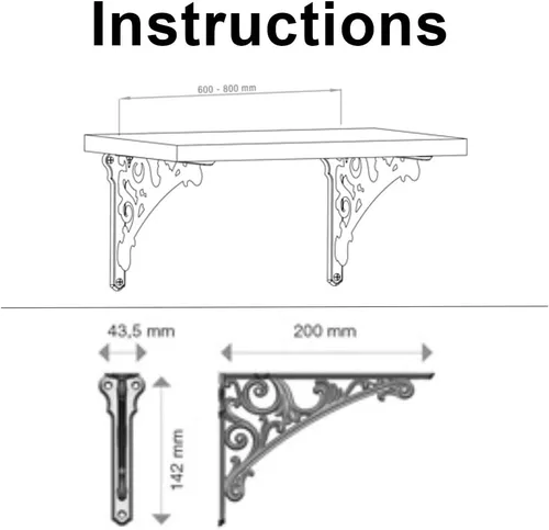 Miniatura 5 de HARPOON Soportes de estante de 8 pulgadas, paquete de 2 soportes de pared resistentes barrocos para cocina, estantes decorativos de latón antiguo