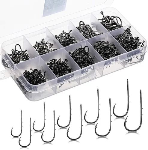 Miniatura 8 de DONQL Ganchos para cebo, 600 ganchos de pesca de doble púas 3#-12#, kit de anzuelos de pesca con mosca, accesorios de pesca con mosca, ganchos