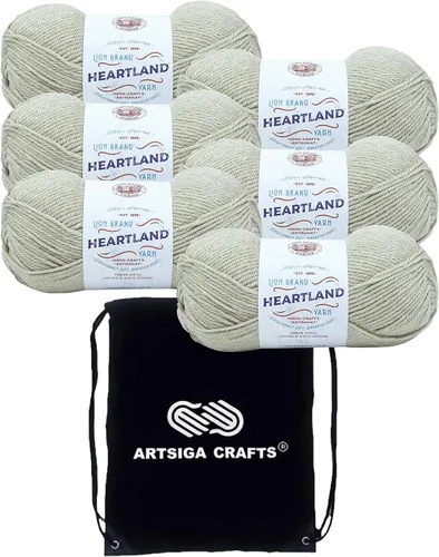 Lion Brand Heartland Dry Tortugas 136-099 (6 madejas, el mismo lote de tinte) estambre mediano #4 para tejer y tejer con bolsa de proyectos