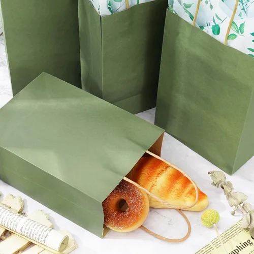 Miniatura 5 de Whaline 16 bolsas de papel kraft verde salvia con asas, 20 piezas de papel de seda de eucalipto, bolsa de golosinas a granel para baby shower