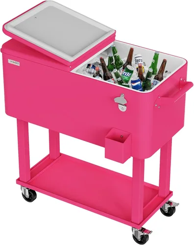Miniatura 19 de VINGLI Baúl de hielo rodante de 80 cuartos de galón, carrito portátil para fiestas en el patio, bar, con estante, piscina de bebidas con abridor