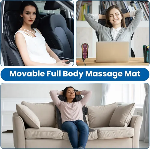 Miniatura 7 de Alfombrilla de masaje de cuerpo completo, almohadilla para silla de masaje de espalda con calor, motores de vibración multifuncionales, masajeador
