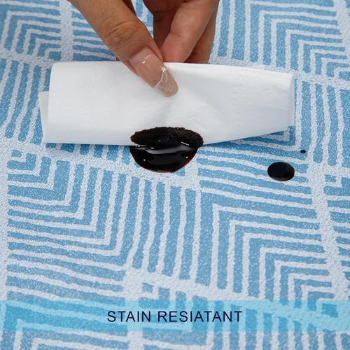 Miniatura 8 de Zhenrui Mantel rectangular elástico ajustable de 6 pies, cubierta de vinilo impermeable a prueba de derrames, diseño de ondas azules impresas
