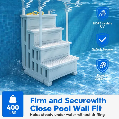 Miniatura 2 de XtremepowerUS Escalera de piscina sobre el suelo y sistema de 4 escalones con pasamanos, escalera de entrada resistente para acceso de terraza a