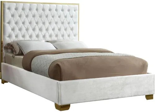 Miniatura 9 de Meridian Furniture Colección Lana Modern Cama tapizada de terciopelo contemporáneo con acolchado profundo detallado y patas doradas, tamaño Verde