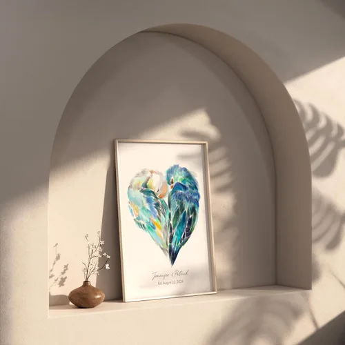 Miniatura 6 de Triple Studio Regalo de boda personalizado, impresión artística de pájaro con nombre y fecha personalizados, celebración de aniversario para novio