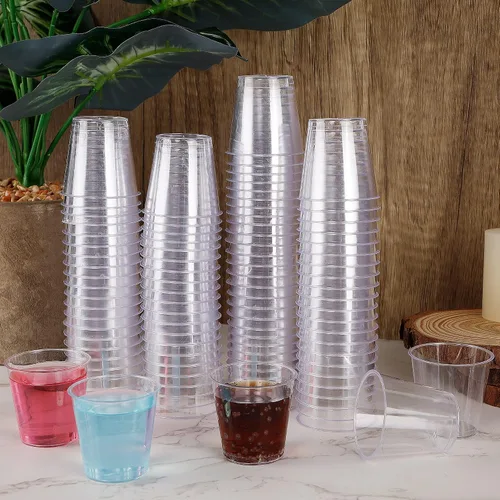 Miniatura 5 de Zcaukya 100 vasos de chupito, vasos duros desechables de plástico transparente de 1 oz, mini tazas, gran recipiente para salsa, degustación