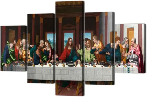 Miniatura 19 de The Last Supper - Pintura sobre lienzo para pared de sala de estar, 5 piezas, arte de pared de la última cena, retro, vintage, de madera, moderno