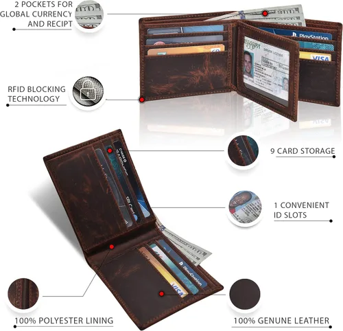 Miniatura 2 de Carteras RFID delgadas para hombres - Cartera de bolsillo frontal de piel genuina
