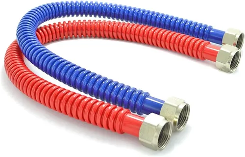 Conector flexible de calentador de agua corrugado de acero inoxidable, codificado por colores calientes y fríos, 3/4 pulgadas FIP x 3/4 pulgadas