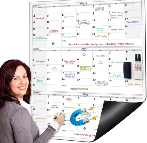 Miniatura 12 de Magneitc - Calendario de pared gigante laminado de dos meses de borrado en seco, 38 x 50 pulgadas, enorme pizarra blanca borrable vertical