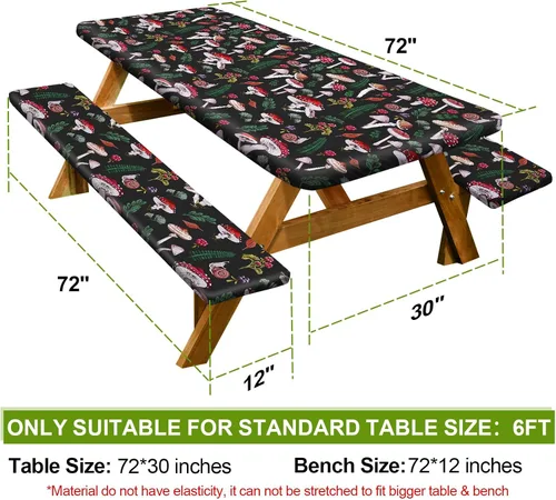 Miniatura 2 de Mantel de mesa de picnic con fundas de banco de 6 pies, 3 piezas, impermeable, resistente al viento, mantel de camping estético con bolsa
