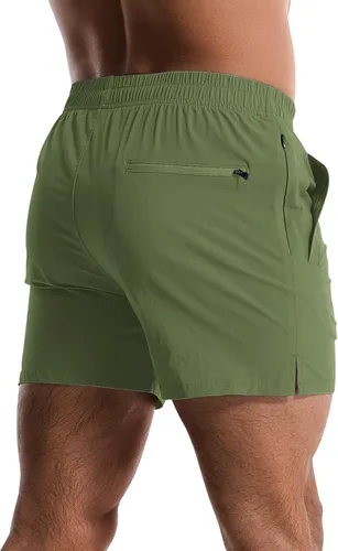 Miniatura 4 de Paquete de 2 pantalones cortos deportivos para hombre de 5 pulgadas, de secado rápido, pantalones cortos de entrenamiento para gimnasio, ligeros
