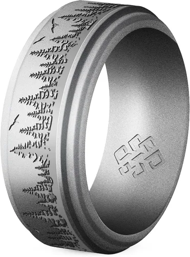Miniatura 26 de Knot Theory Anillo de silicona para hombre, grabado de montaña, ondas, bosque, ancho de banda de 0.315 pulgadas, transpirable, ajuste cómodo