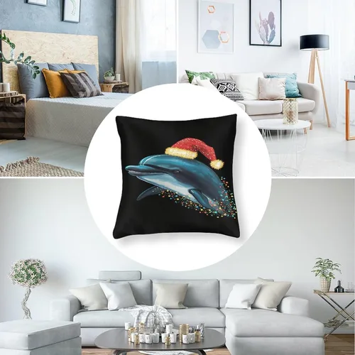 Miniatura 5 de Fundas de almohada de satén, fundas de almohada con sombrero de Papá Noel, fundas de almohada para amantes de los delfines, almohadas con cremallera