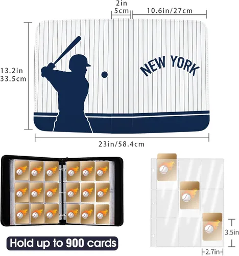 Miniatura 3 de Carpeta de tarjetas de béisbol con mangas, 900 bolsillos, color blanco, Nueva York, 3 anillos, para tarjetas coleccionables, regalo NY-Blanco