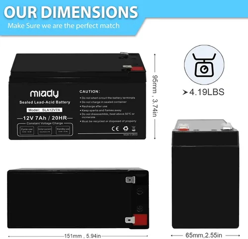 Miniatura 2 de Miady Batería de ácido plomo sellada recargable de 12V 7Ah (1 paquete)