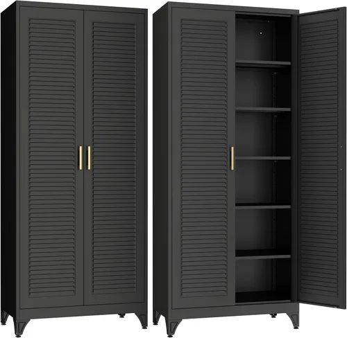 Miniatura 14 de SteeLoong - Gabinete de almacenamiento de metal con cajones, gabinetes de despensa negros de 75 pulgadas para almacenamiento de cocina con 3