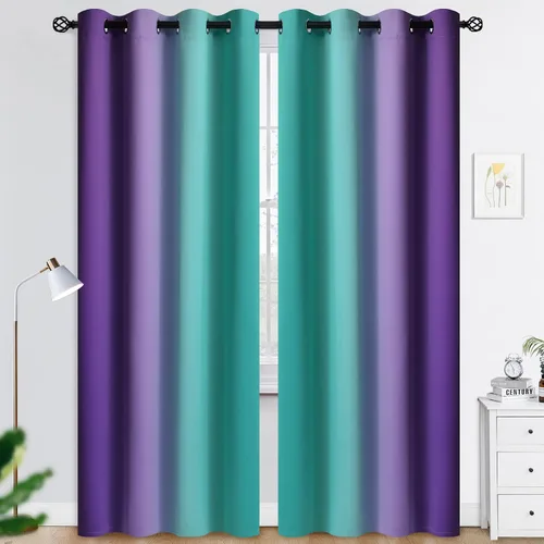 Miniatura 17 de COSVIYA Cortinas 100% Opacas Azul Degradado con Lazos Ajustables para Cocina Aislamiento Térmico Oscurecimiento de Habitación Cenefa con Bolsillo