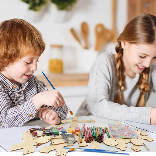 Miniatura 2 de Fennoral Paquete de 9 carillones de viento cruzados para niños, hazte dueño de la escuela dominical, manualidades para niños de madera para pintar