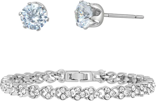 Badgley Mischka Women's Strand Bracelet - Cubic Zirconia Tennis Bracelet and Matching Stud Earrings - Bridal Bridesmaids Wedding Jewelry for Women