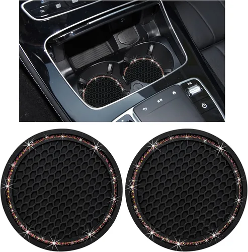 Miniatura 9 de Kewucn - Juego de 2 posavasos brillantes para automóvil, inserto de silicona con diamantes de 7 cm para portavasos de automóvil, almohadilla de goma