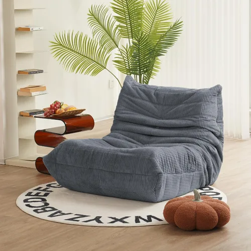 Miniatura 13 de N&V Sofá de suelo sin brazos de mediados de siglo, silla de pana suave de alta calidad, silla decorativa de espuma para sala de estar, dormitorio