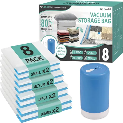 Miniatura 15 de Paquete de 30 bolsas de almacenamiento al vacío con bomba eléctrica inalámbrica recargable, bolsas de ahorro de espacio con sellado al vacío