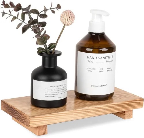 Miniatura 16 de Organizador de encimera de baño, soporte de pedestal de madera, bandeja decorativa de estilo granja, portajabones para decoración de cocina, Negro