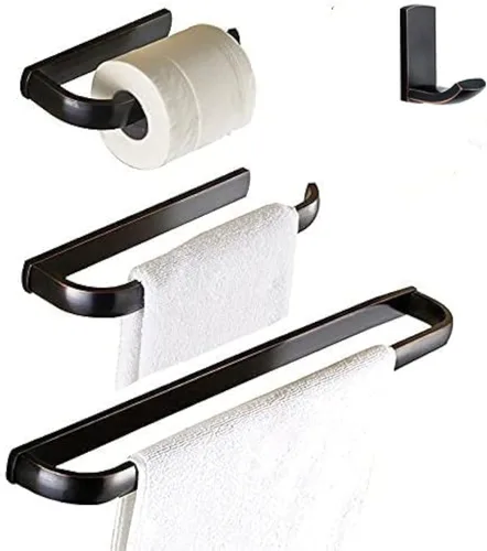 WINCASE Accesorios de baño de bronce, juego de barra de toalla aceitada de 24 pulgadas, hardware de 4 piezas ORB toallero portarrollos de papel