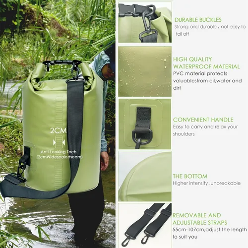 Miniatura 3 de YUMQUA Bolsas secas impermeables 5L/10L/20L/30L/40L para mujeres y hombres, bolsa seca flotante enrollable bolsa de almacenamiento impermeable