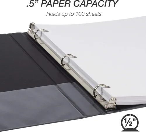 Miniatura 4 de Samsill Carpeta duradera de 0.5 pulgadas, fabricada en los Estados Unidos, carpeta transparente personalizable con anillos redondos, color negro