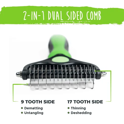 Miniatura 2 de Mighty Paw Cepillo de aseo para perros – Peine de doble cara 2 en 1 – Punta redonda para una máxima penetración del pelaje – Dientes de acero