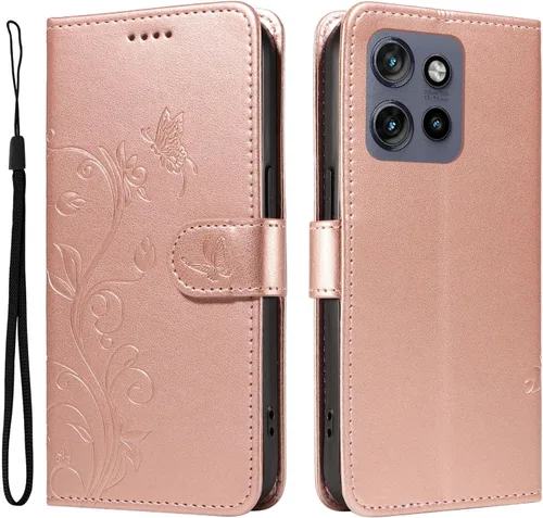 Miniatura 57 de Funda para Motorola Moto E22/E22i, piel sintética, con tarjetero y correa para la muñeca, a prueba de golpes, funda magnética para Motorola Moto Rojo