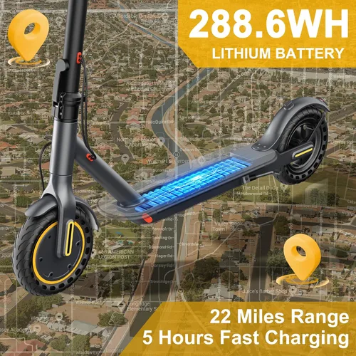 Miniatura 4 de Qlaway 10/8.5" E Scooter for Adults 19 MPH Sport Escooter 350W Motor, Electric Scooter 15-22 Miles Range, Bearing 265 LBS/APP Control Gris- amarillo