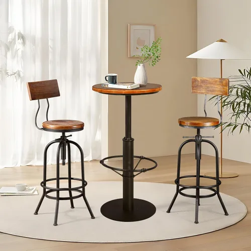 Miniatura 7 de Mesa de bar industrial vintage de 42 pulgadas de alto, barra de metal redonda con parte superior de madera, mesa de pub para cocina, comedor, mesa