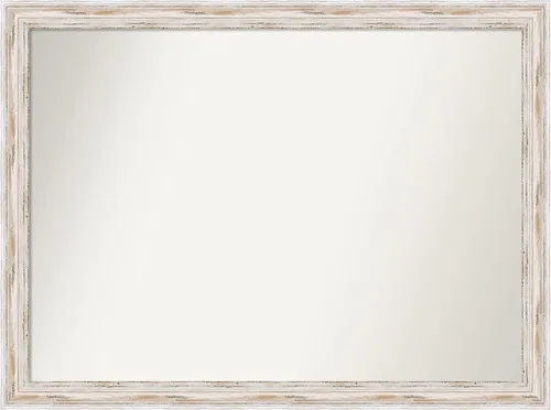Miniatura 235 de Amanti Art Espejo de baño blanco para sobre el fregadero, 30 x 35 pulgadas, espejo de tocador rectangular estrecho de Eva de oro blanco, marco