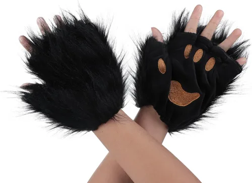 Miniatura 54 de Guantes de garra para disfraz de Halloween, medio dedo, lobo, oso, gato, guantes, guantes de piel sintética para mascarada, cosplay, utilería de mano