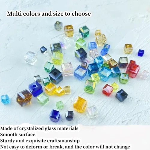 Miniatura 3 de 100 piezas 6 mm cuadrados Cuentas de cristal de colores AB mixtos para hacer joyas Mezcla de colores AB