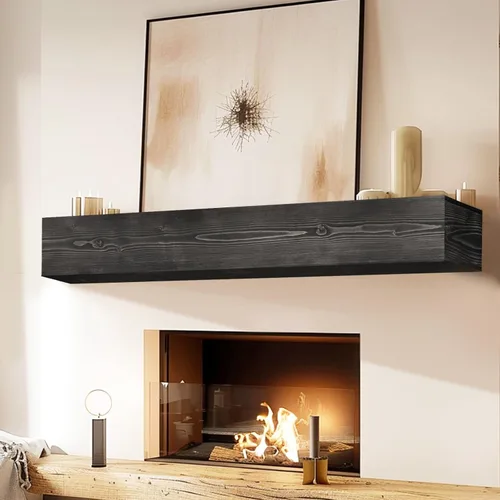 Miniatura 29 de Repisa de chimenea de 48 pulgadas, madera maciza rústica hecha a mano de 3 pulgadas de grosor, estante flotante largo de pared con soporte de metal