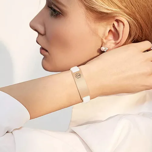 Miniatura 18 de MPRAINBOW Pulsera de alerta médica personalizada para mujer, correa de reloj de cuero genuino, grabado de doble cara, diabetes, epilepsia, joyería