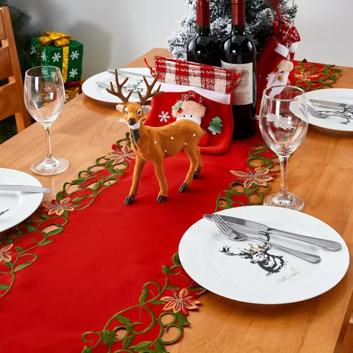 Miniatura 4 de AMARED Caminos de Mesa Bordados de Navidad con Calados de Hojas Verdes Manteles de Mesa Navideños para Decoraciones de Navidad 15x87 Pulgadas