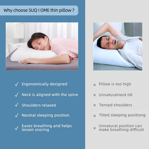 Miniatura 5 de SUQ I OME Slim Sleeper - Almohadas planas ultra finas para dormir, almohada de espuma viscoelástica con infusión de gel refrescante de 2.2 pulgadas