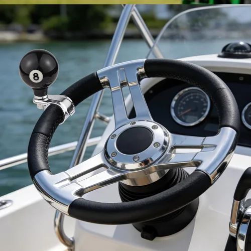 Miniatura 3 de Abfer Manija eléctrica giratoria 8 bolas suicida perilla asistencia de conducción para la mayoría de automóviles, camiones, tractores, barcos, Negro