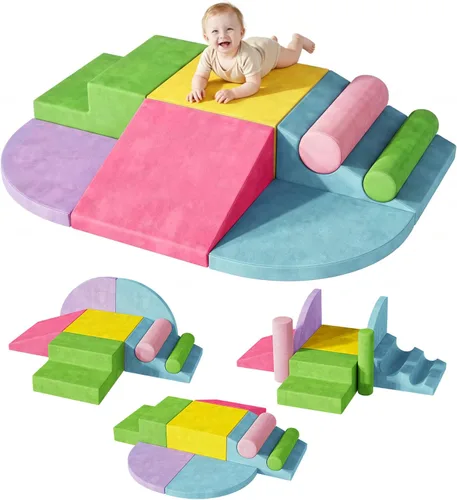 Teckid Juguetes de escalada para niños pequeños, juego de 8 piezas de bloques de espuma suave para interiores, gateo seguro, escalada y