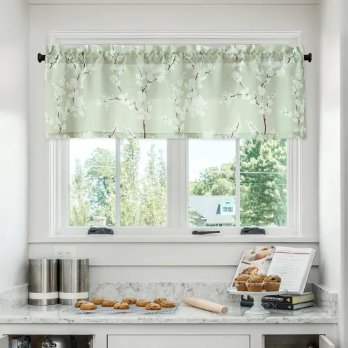 Miniatura 11 de FMFUNCTEX Cortinas de Nivel de Cocina Verde y Blanco de 24 Pulgadas de Largo con Estampado de Flores, Cortinas de Media Ventana para Baño