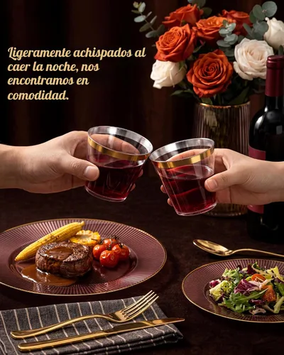 Miniatura 8 de Hioasis 100 vasos de plástico transparente de 9 onzas con ribete dorado, vasos desechables de plástico, resistentes y sin BPA para fiestas, bodas