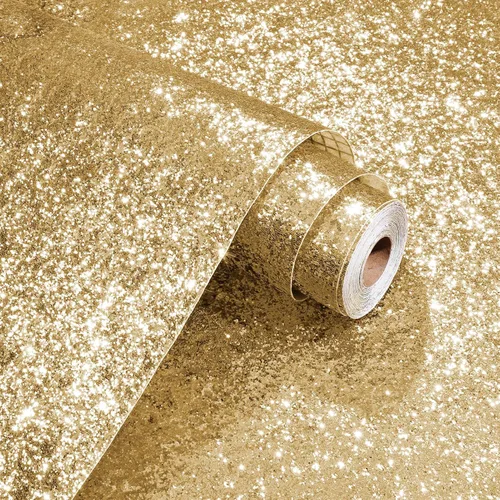 Miniatura 10 de Papel adhesivo con purpurina dorada para paredes, papel tapiz autoadhesivo con purpurina brillante, papel tapiz decorativo dorado para dormitorio