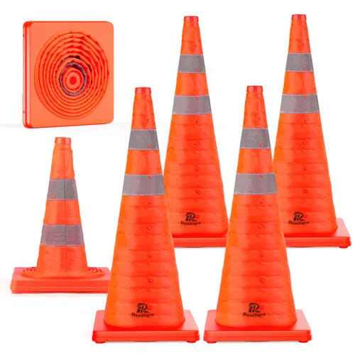 Miniatura 17 de RoadHero Paquete de 4 conos plegables de seguridad de tráfico de 28 pulgadas, conos emergentes multiusos con collar reflectante para seguridad vial