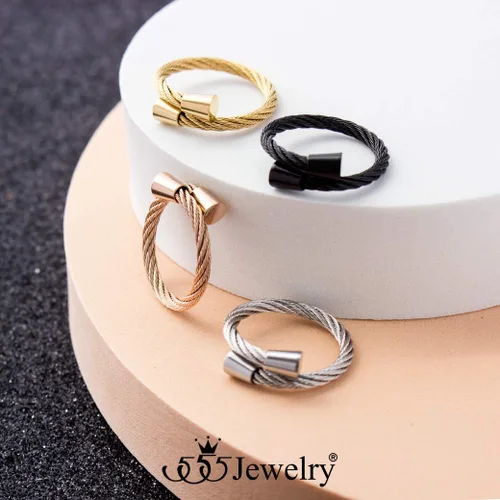 Miniatura 5 de 555Jewelry Anillo abierto ajustable de acero inoxidable para mujeres y niñas